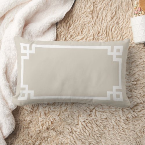 Light Beige and White Greek Key  Editable Colors Lumbar Pillow