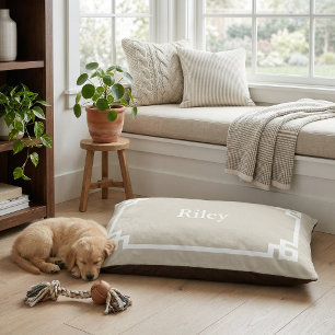 Light Beige and White Greek Key Monogram Pet Bed