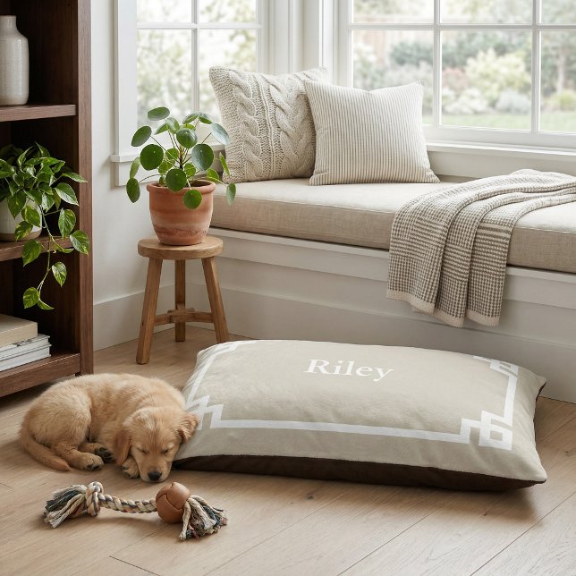 Light Beige and White Greek Key Monogram Pet Bed (Creator Uploaded)