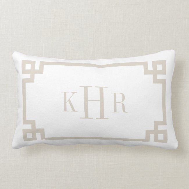 Light Beige and White Greek Key | Monogrammed Lumbar Pillow