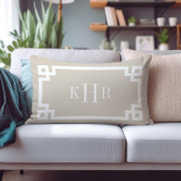 Light Beige and White Greek Key | Monogrammed