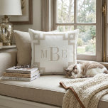 Light Beige and White Greek Key | Monogrammed Throw Pillow<br><div class="desc">Design your own custom throw pillow in any color combination to perfectly coordinate with your home decor in any room! Use the design tools to change the background color and the Greek key border color, or add your own text to include a name, monogram initials or other special text. Every...</div>