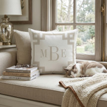 Light Beige and White Greek Key | Monogrammed