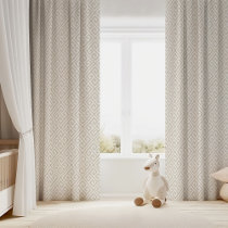 Light Beige and White Greek Key Pattern Blackout Curtains