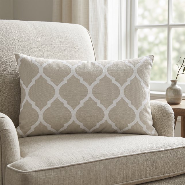 Light Beige and White Moroccan Pattern Lumbar Pillow (Creator Uploaded)