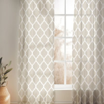 Light Beige and White Moroccan Pattern Sheer Curtains