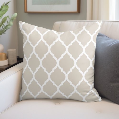 Light Beige and White Moroccan Pattern Throw Pillow