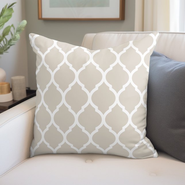 Light Beige and White Moroccan Pattern Throw Pillow (Creator Uploaded)