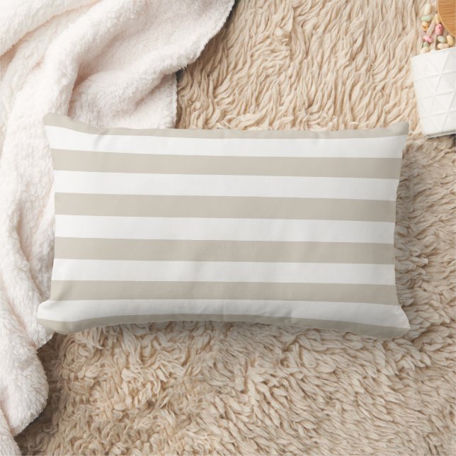 Light Beige and White Stripes Lumbar Pillow (Blanket)