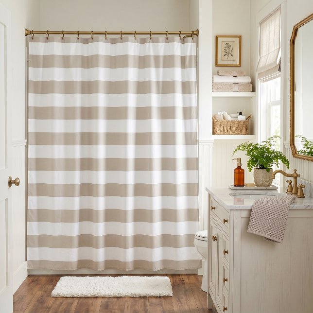 Light Beige and White Stripes Shower Curtain (Creator Uploaded)