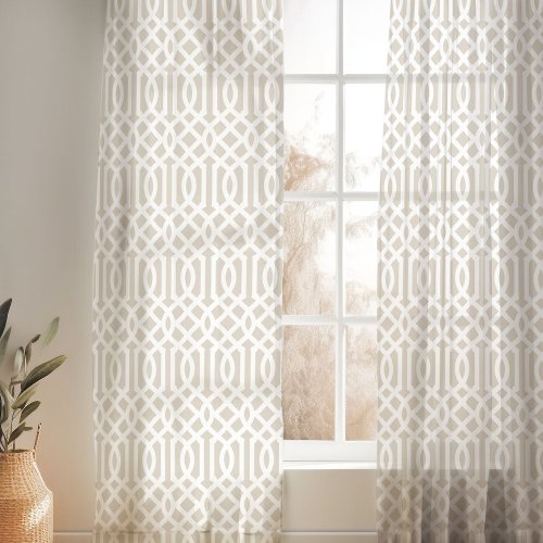 Light Beige and White Trellis Pattern Sheer Curtains