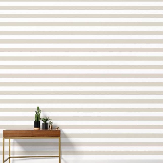 Light Beige and White Wide Horizontal Stripes Wallpaper (Hallway)