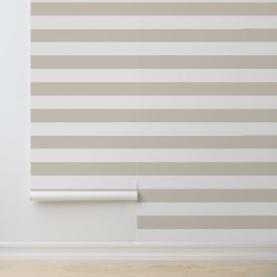 Light Beige and White Wide Horizontal Stripes Wallpaper