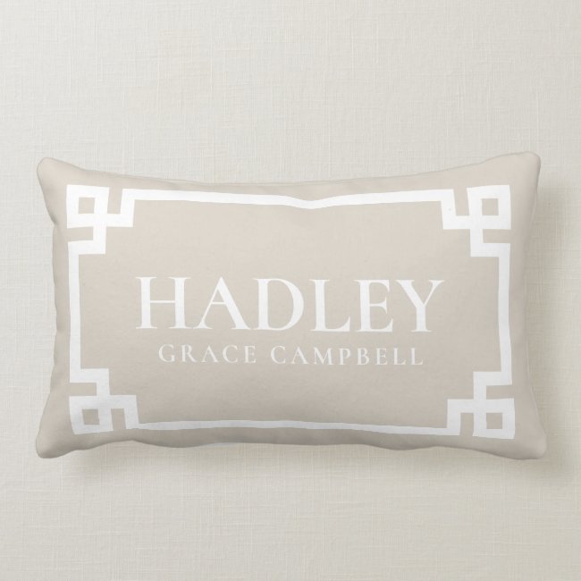 Light Beige Baby Name Monogram Lumbar Pillow