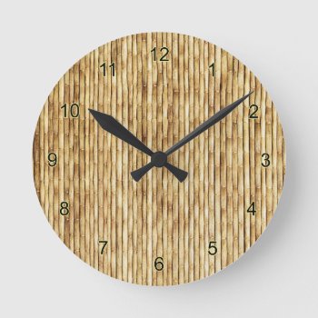 Light Beige Bamboo Round Clock by Trendi_Stuff at Zazzle