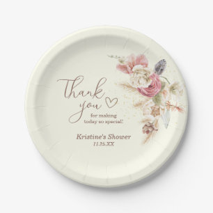 Light Beige Boho Floral Thank You Baby Paper Plate
