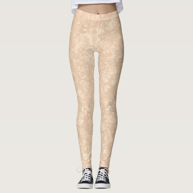 Light Beige Cream Marble Terrazzo Texture Leggings (Front)