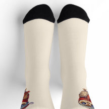 Light Beige Cute Owl with Red Christmas Hat socks