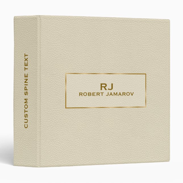 Light Beige Leather Texture Look 3 Ring Binder (Front/Spine)