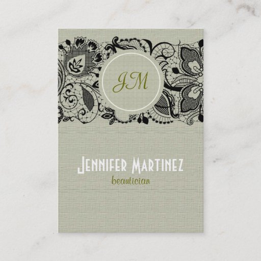 Customizable Light Beige Linen &amp; Black Lace Business Card
