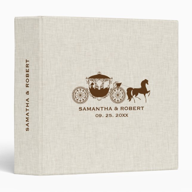 Light Beige Linen Brown Wedding Horse 3 Ring Binder (Front/Spine)