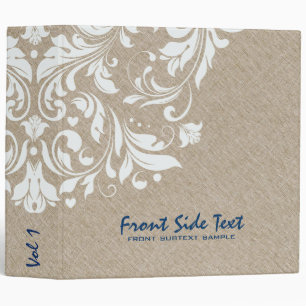 Light Beige Linen Burlap White Floral Lace 3 Ring Binder