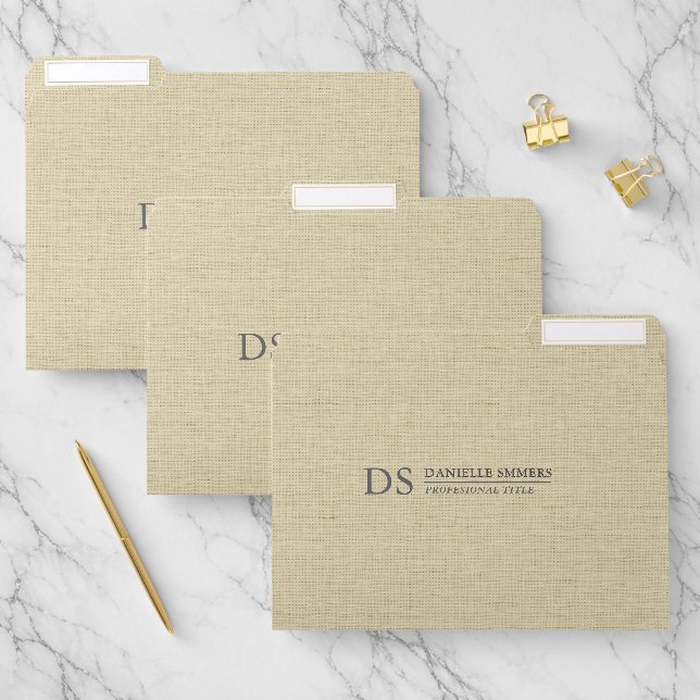 Light Beige Linen Fabric Personalized File Folder (Set)