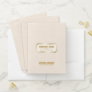 Light Beige Linen & Gold Frame Pocket Folder