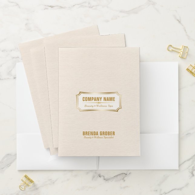 Light Beige Linen & Gold Frame Pocket Folder (In Situ)