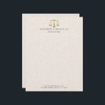 Light Beige Linen & Gold Law Practice Scale Letterhead<br><div class="desc">Elegant minimalistic light beige linen texture print with gold tones justice scale law office practice llc template.</div>