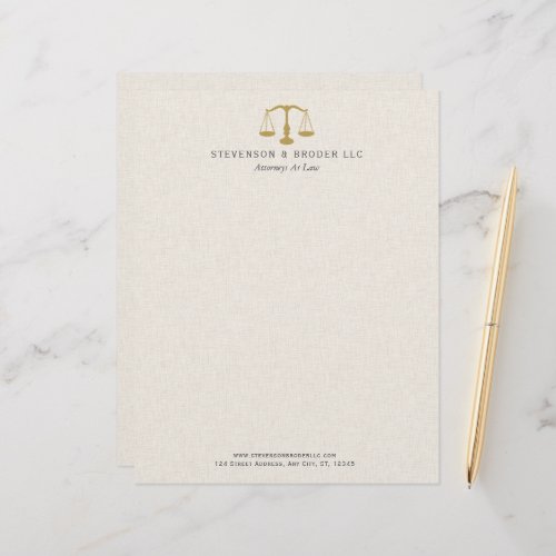Light Beige Linen  Gold Law Practice Scale Letterhead