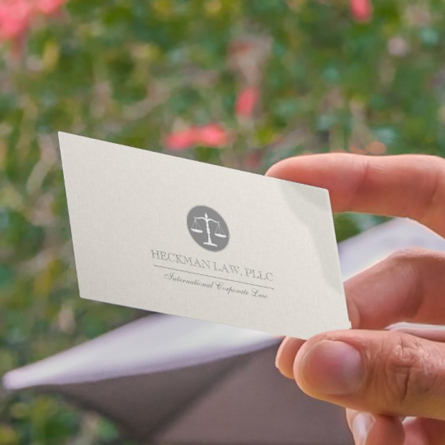 Light Beige Linen Gray Justice Logo Business Card (Creator Uploaded)