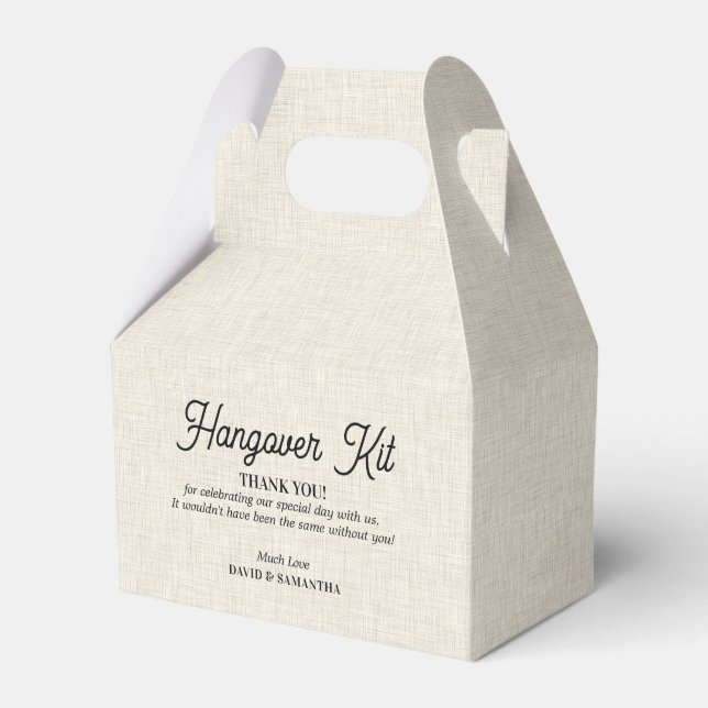 Light beige linen texture Hangover kit Favor Boxes (Front Side)