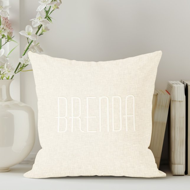 Light Beige Linen Texture Monogram Throw Pillow (Creator Uploaded)