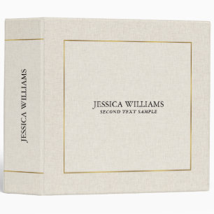 Light beige linen texture simple gold frame 3 ring binder