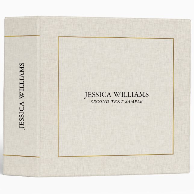 Light beige linen texture simple gold frame 3 ring binder (Front/Spine)
