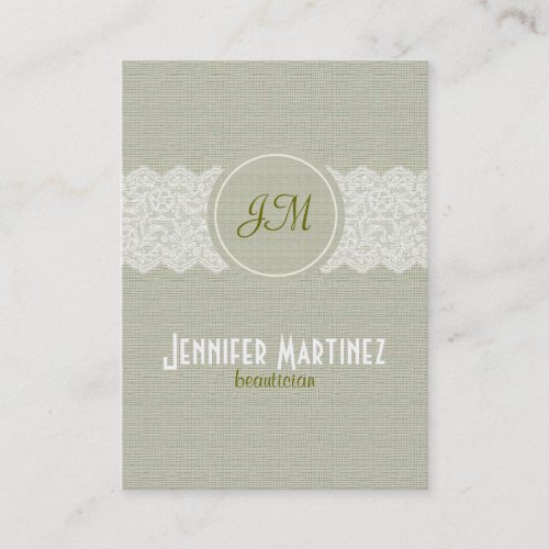 Light Beige Linen &amp; White Lace Business Card Templates