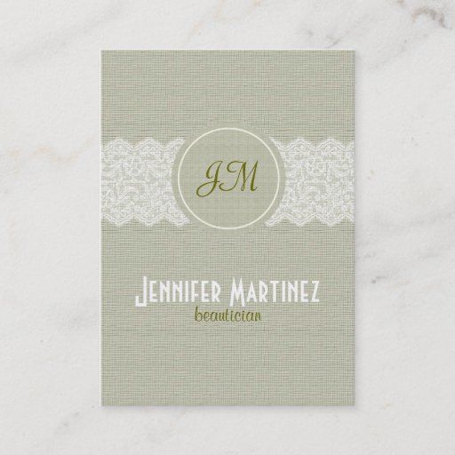 Customizable Light Beige Linen &amp; White Lace Business Card Templates