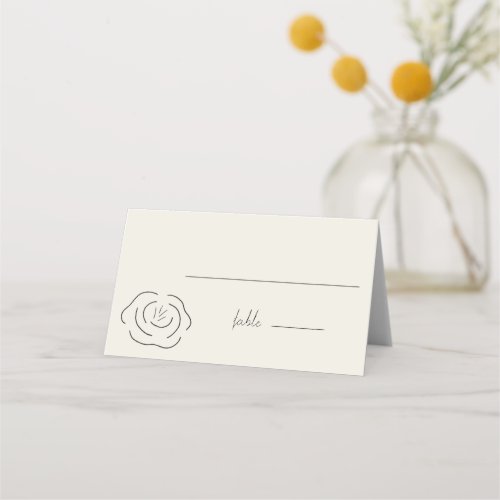 Light Beige Minimalist Flower Line Art Wedding Place Card