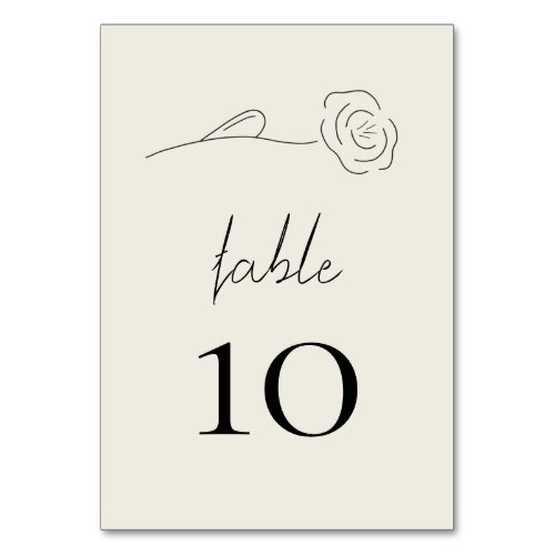 Light Beige Minimalist Flower Line Art Wedding Table Number