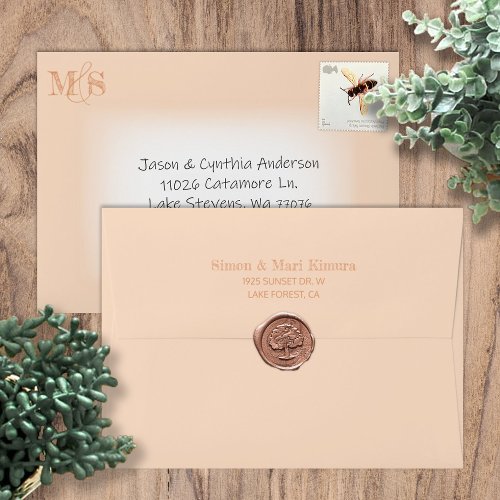 Light Beige Pre_addressed 5x7 Monogram Weddding Envelope