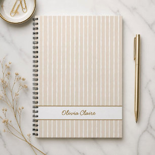 Light Beige Striped Customizable Notebook