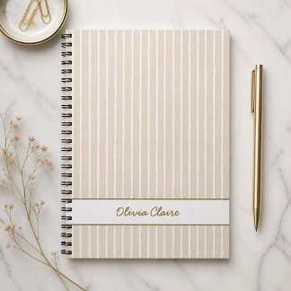 Light Beige Striped Customizable Notebook