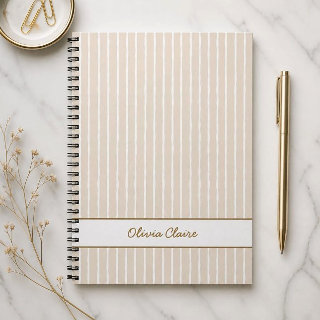 Light Beige Striped Customizable Notebook (Mockup)