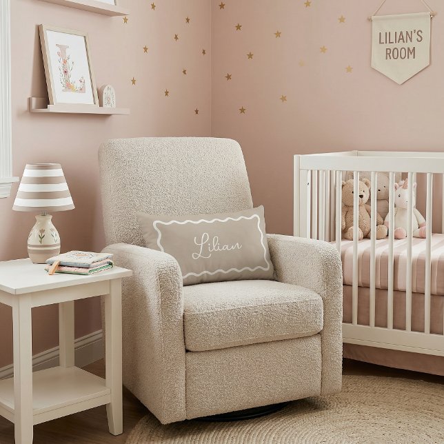 Light Beige Wavy Scallop Frame Monogram Lumbar Pillow (Creator Uploaded)