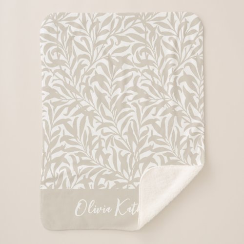 Light Beige Willow Bough Monogrammed Sherpa Blanket