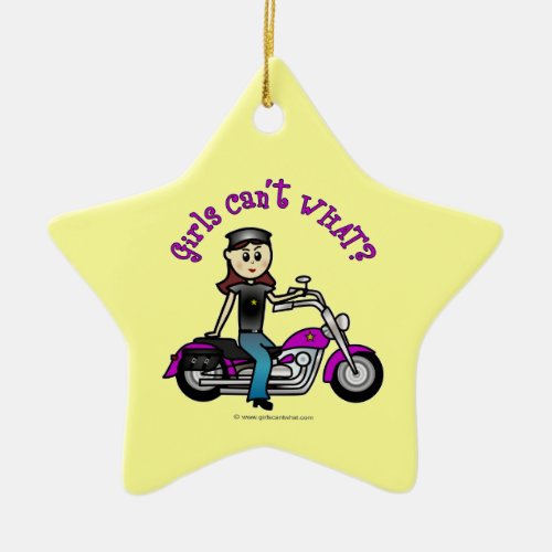 Light Biker Girl Ceramic Ornament