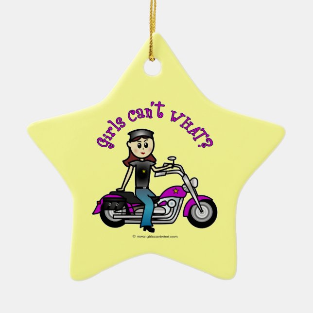 Light Biker Girl Ceramic Ornament (Front)
