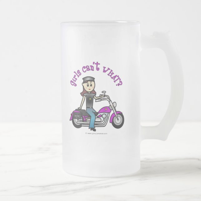 Light Biker Girl Frosted Glass Beer Mug (Right)