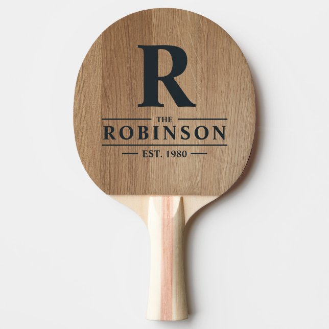 Light Birch Wood Family Name & Initial Ping Pong Paddle (Front)
